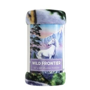 Wild Frontier Plush Warm Throw Multicolor With White Unicorn 50X60" New